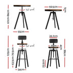 Artiss Bar Table and Stools Set Dining Desk Industrial Kitchen Chairs Cafe Pub