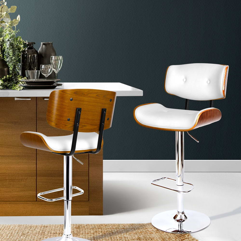 Artiss Bar Stools Gas Lift Leather White