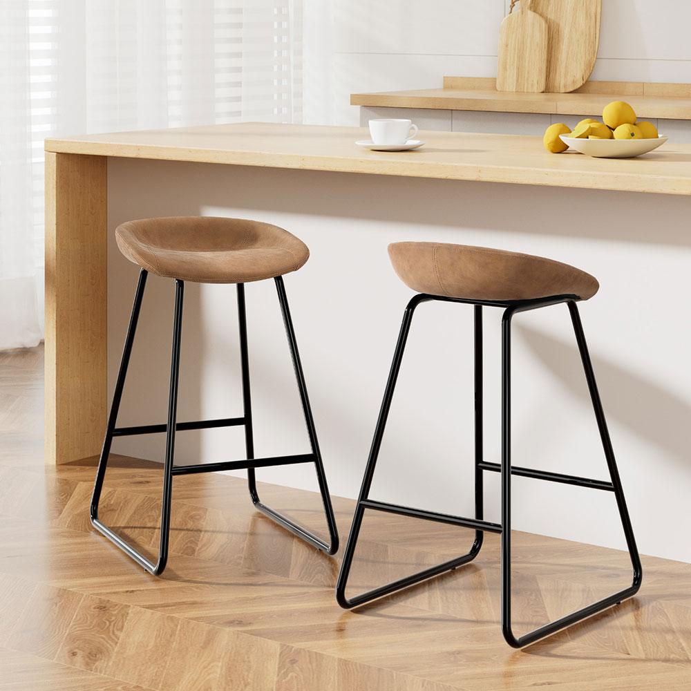 Artiss 2x Bar Stools Kitchen Dining Chairs Counter Stool PU Leather Metal Brown