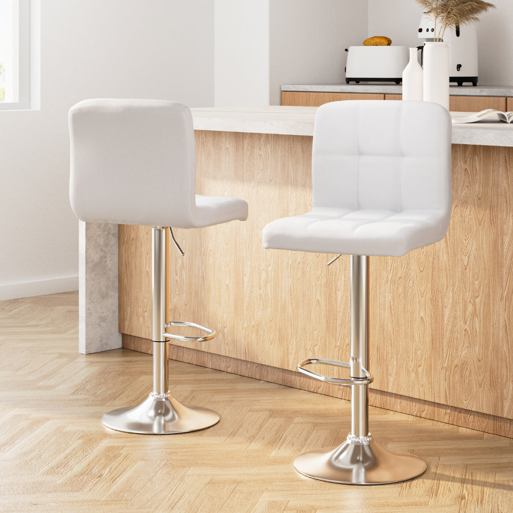 Artiss 2x Bar Stools Leather Gas Lift White