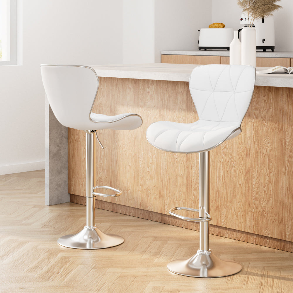 Artiss 2x Bar Stools Gas Lift Leather Seat White