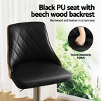 Artiss Bar Stool Bentwood Swivel Adjustable Kitchen Counter Stool Leather Black