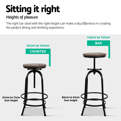 Artiss 2x Bar Stools Adjustable Wood Chairs