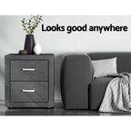 Artiss 2X Bedside Table 2 Drawers Side Table Fabric - CADEN Grey