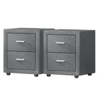 Artiss 2X Bedside Table 2 Drawers Side Table Fabric - CADEN Grey