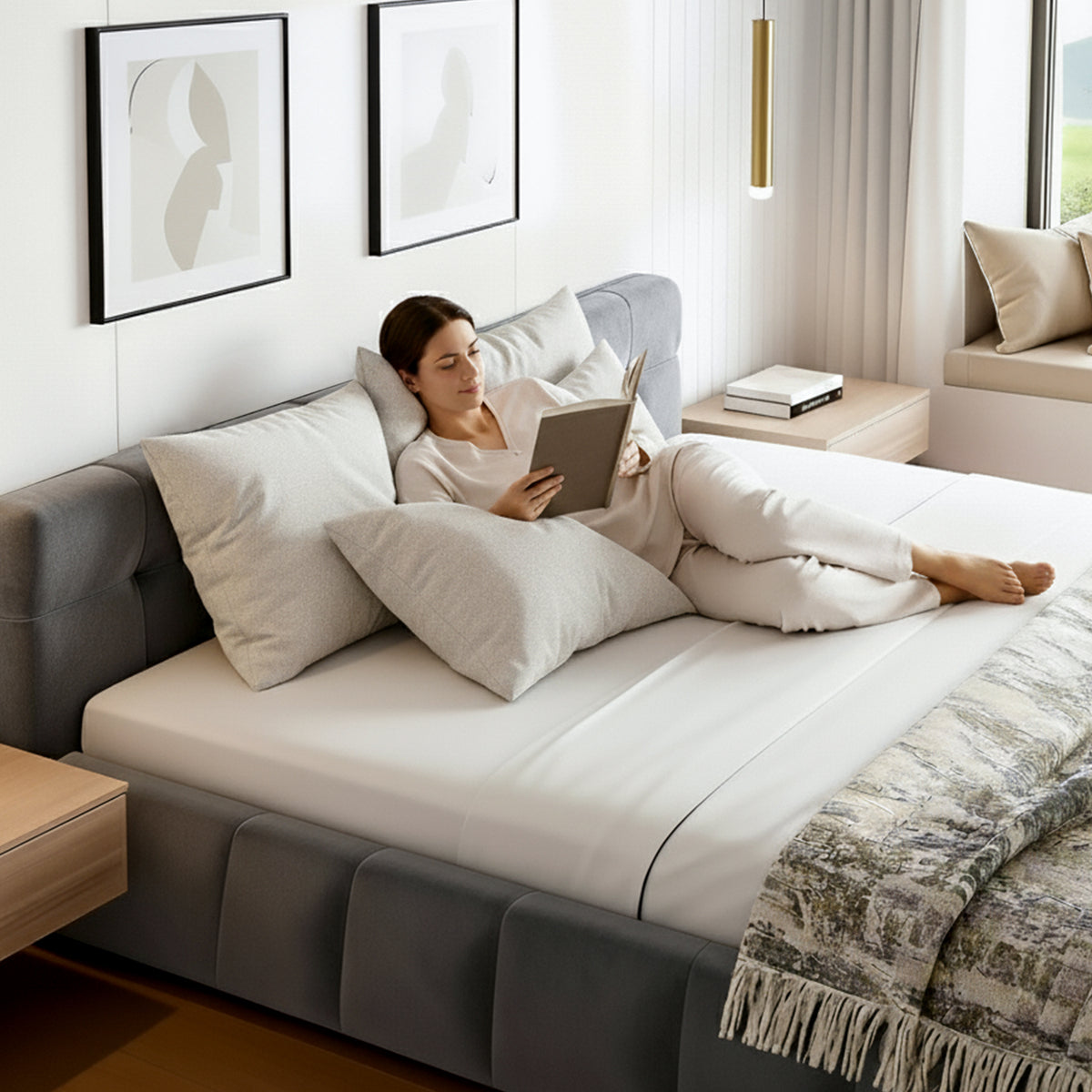 Artiss Double Size Bed Frame Plush Soft Headboard Velvet Platform Base for Modern Bedrooms Grey