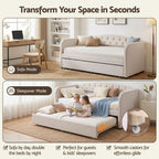 Artiss King Single Daybed Velvet Trundle Bed Frame Tufted Guest Bed