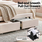 Artiss Double Bed Frame with 2 Storage Drawers Upholstered Velvet Platform Bed LED Headboard