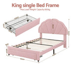 Artiss King Single Bed Frame with 1 Storage Drawers Upholstered Velvet Platform Bed LED Headboard Pink