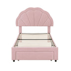 Artiss King Single Bed Frame with 1 Storage Drawers Upholstered Velvet Platform Bed LED Headboard Pink
