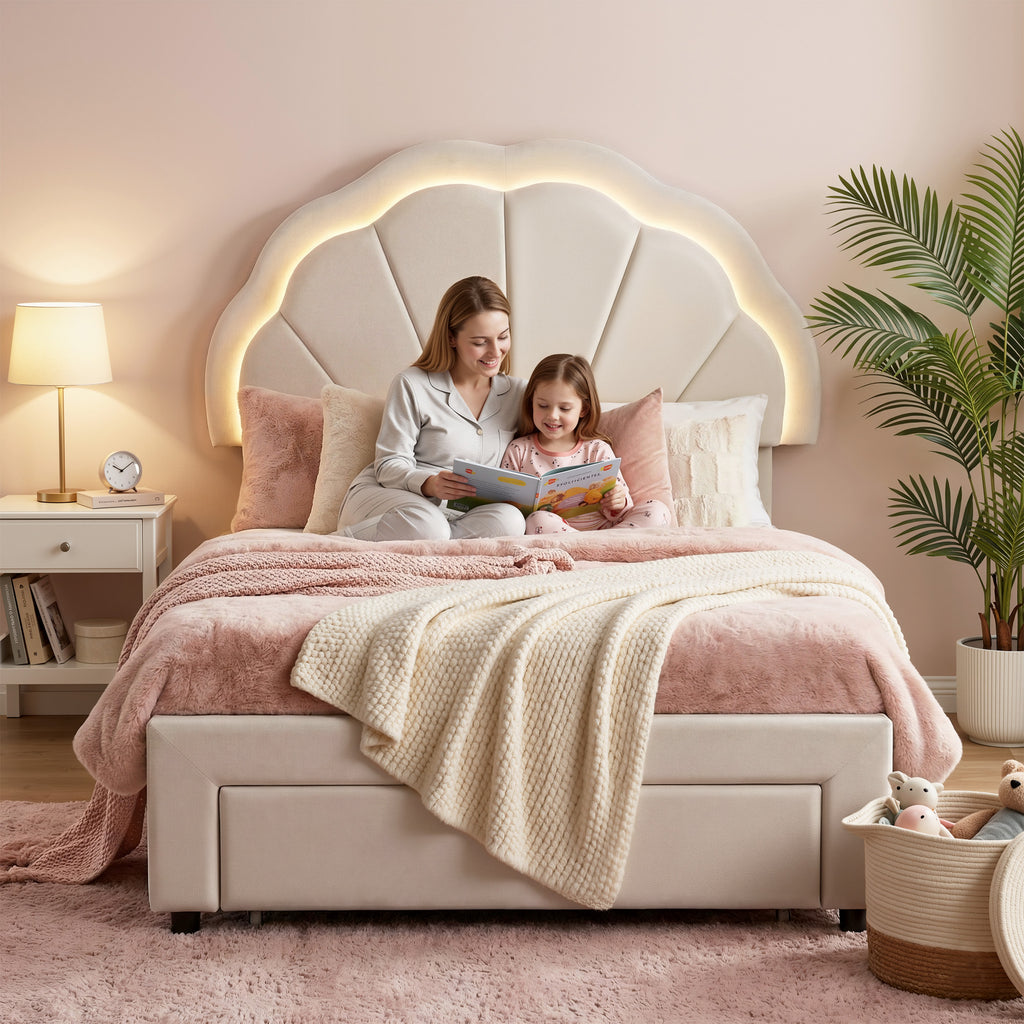 Artiss King Single Bed Frame with Storage Drawer Upholstered Velvet Platform Bed LED Headboard
