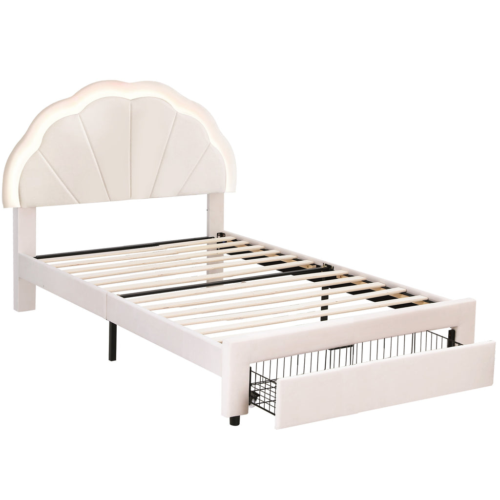 Artiss King Single Bed Frame with Storage Drawer Upholstered Velvet Platform Bed LED Headboard