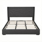 Artiss King Bed Frame Gas Lift Storage Bed with Charging Ports Upholstered Geometric Headboard Charcoal Grey