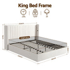 Artiss King Bed Frame with Gaslift Storage USB Type-C Charging Ports Velvet Upholstery White