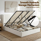 Artiss King Bed Frame with Gaslift Storage USB Type-C Charging Ports Velvet Upholstery White