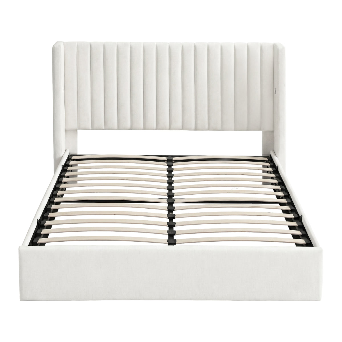 Artiss Queen Bed Frame with Gaslift Storage USB Type-C Charging Ports Velvet Upholstery White