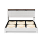 Artiss Bed Frame Gas Lift LED Beds Base Platform White PVC Leather Storage Headboard - King
