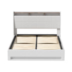 Artiss Bed Frame Gas Lift LED Beds Base Platform White PVC Leather Storage Headboard - Queen