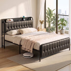Artiss Queen Bed Frame with Storage Headboard SAA Certified Charging Station