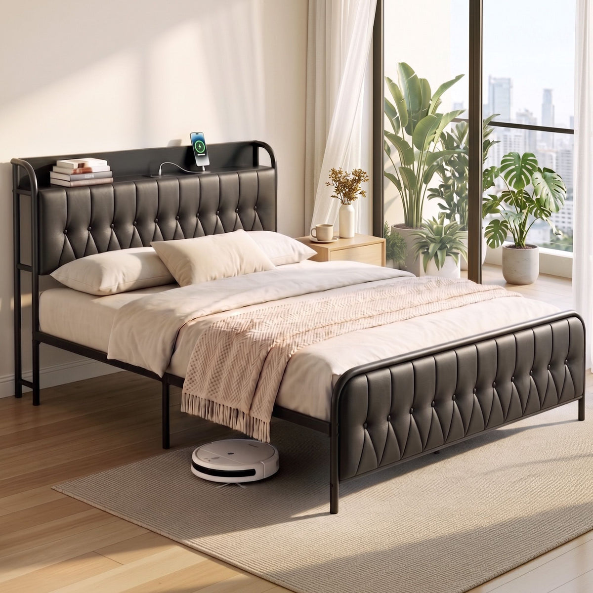 Artiss Queen Bed Frame with Storage Headboard SAA Certified Charging Station