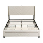 Artiss King Bed Frame with Charging Station and Storage Drawers Beige 300KG Noise Free