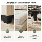 Artiss Queen Bed Frame with Charging Station and Storage Drawers Beige 300KG Noise Free