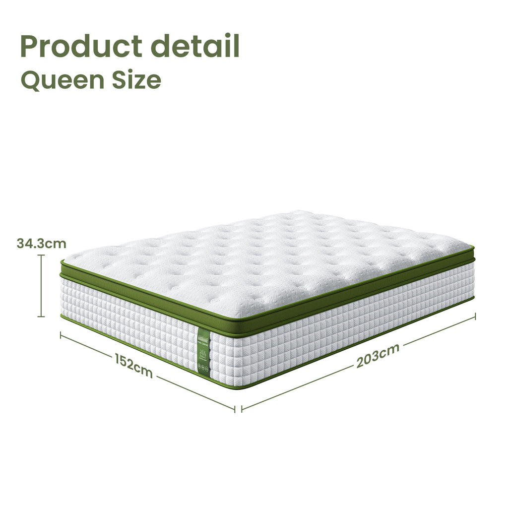 Artiss BedStory Queen Bed Frame with Mattress Set Platform Base Pocket Coil Linen Upholstered