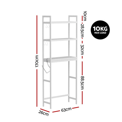 Artiss Over Toilet Storage Bathroom Rack Space Saving 3 Tier Organiser White