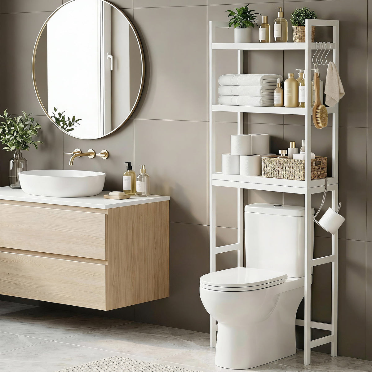 Artiss Over Toilet Storage Bathroom Rack Space Saving 3 Tier Organiser White