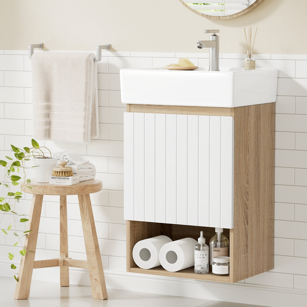 Cefito Vanity Unit 445mm Basin Bathroom Cabinet Storage Wall Hung Sink White
