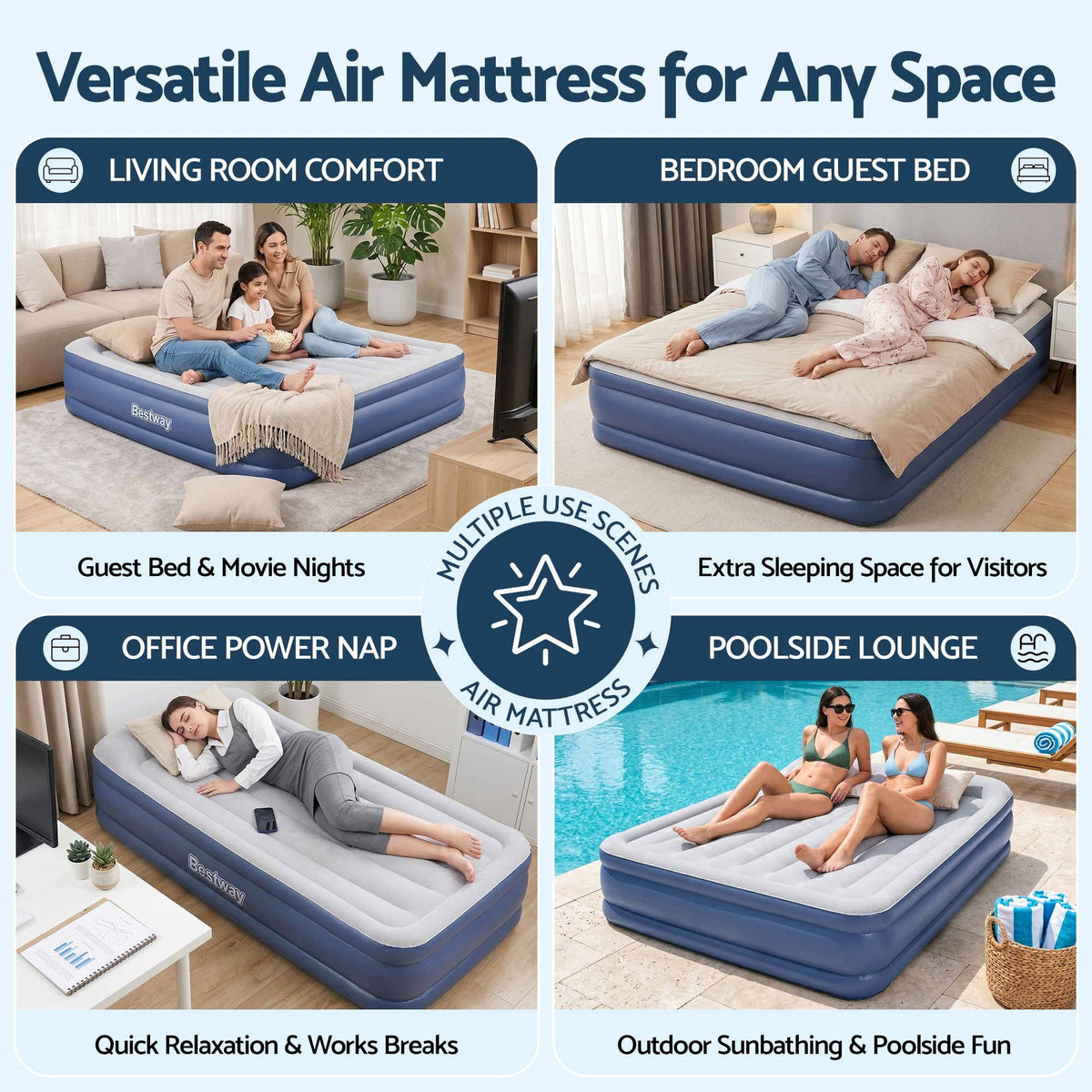 Bestway Single Air Mattress with Built-in Pump Tritech Inflatable Bed 51cm