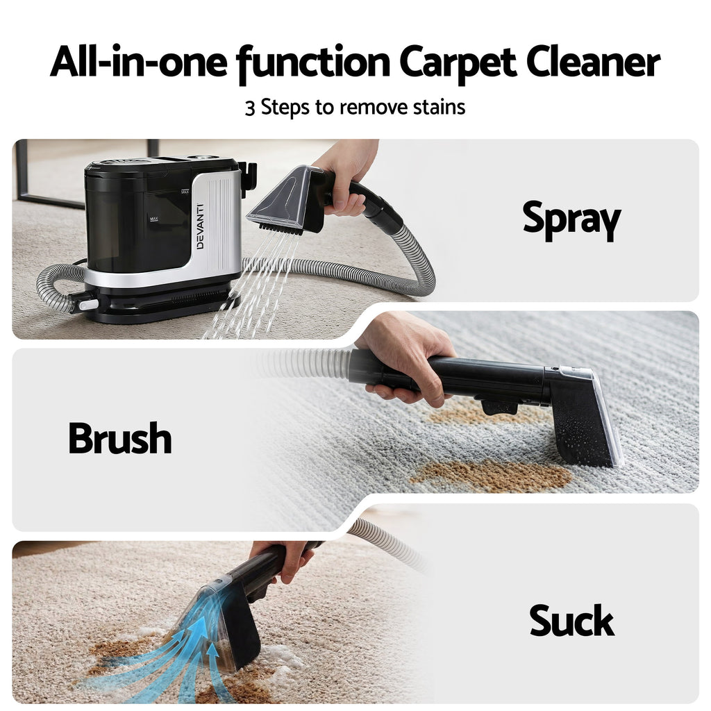 Devanti Carpet Washer Vacuum Cleaner 600W 13kpa Hose Self-Cleaning Function