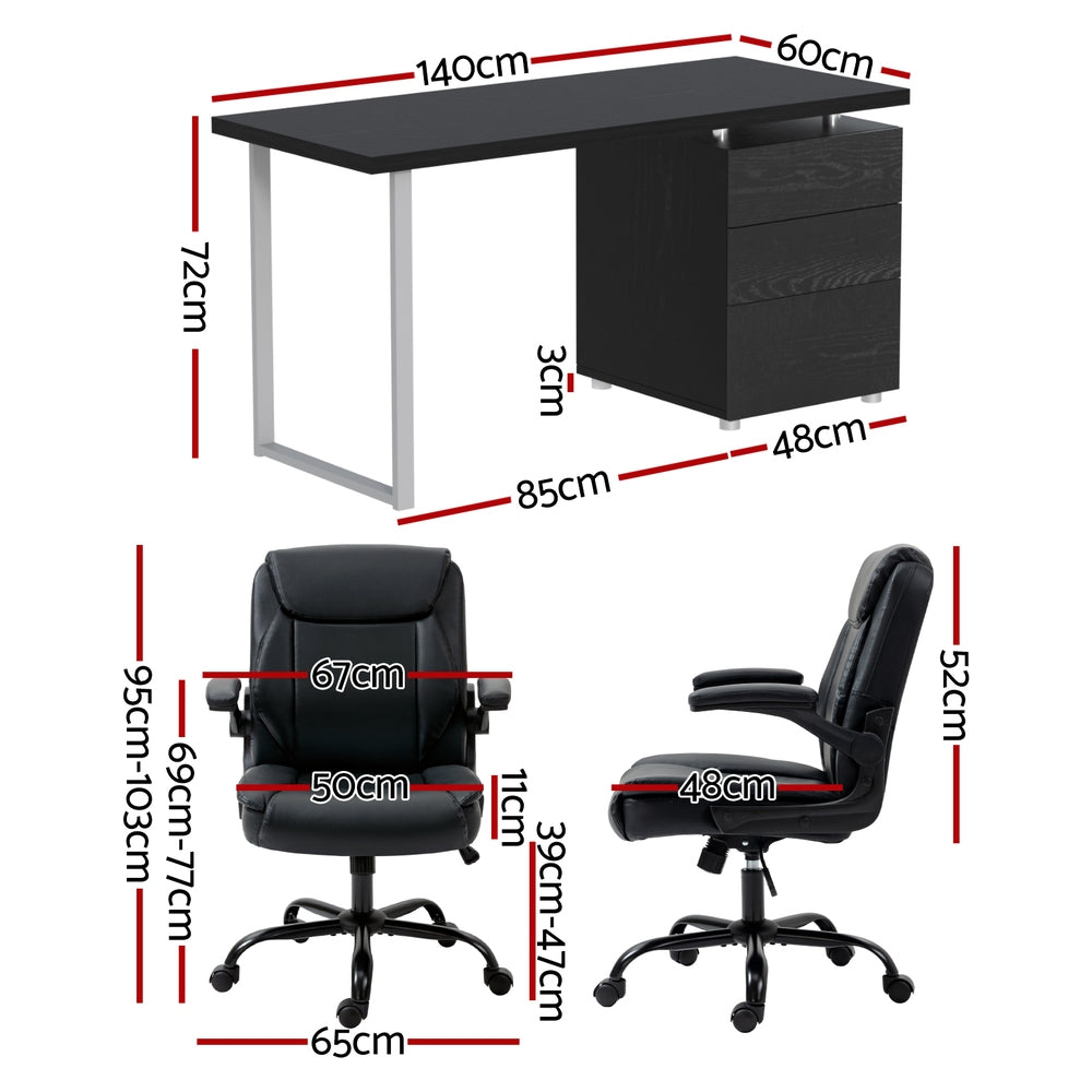 Artiss Computer Desk Executive Office Chairs Sets Black