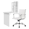 Artiss Computer Desk Office Chair Set PU Leather Wall Mount Foldable Table White