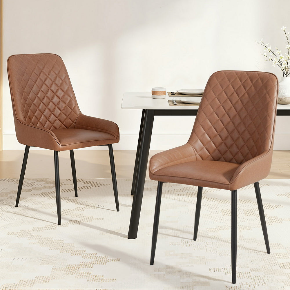 Artiss 2x Dining Chairs Retro PU Leather Kitchen Lounge Cafe Accent Chair Brown