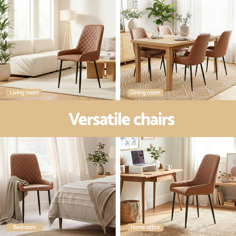 Artiss 4x Dining Chairs Retro PU Leather Kitchen Lounge Cafe Accent Chair Brown