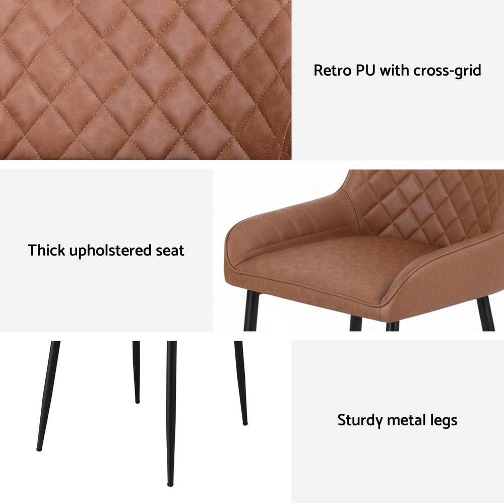 Artiss 4x Dining Chairs Retro PU Leather Kitchen Lounge Cafe Accent Chair Brown