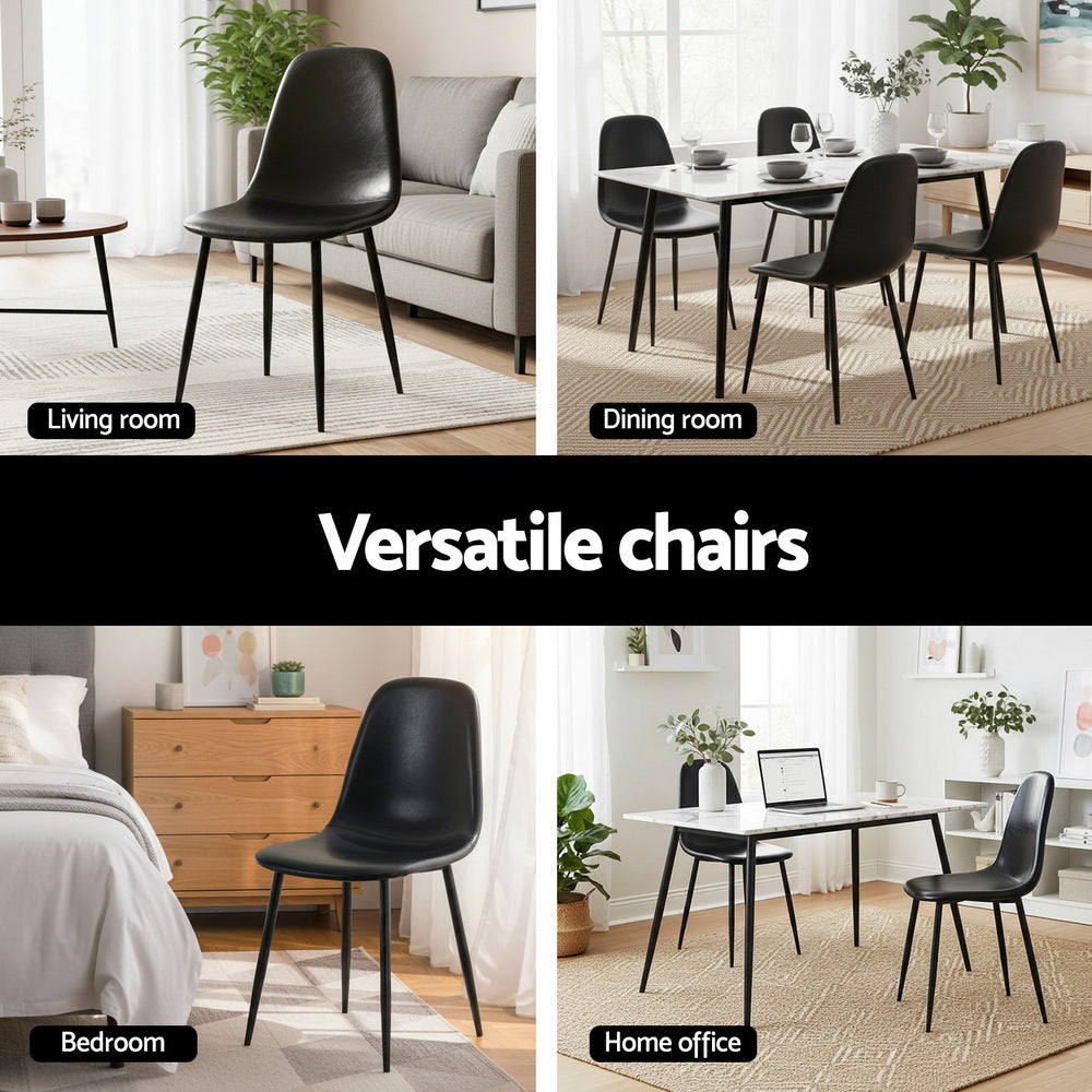 Artiss 2x Dining Chairs Retro PU Leather Kitchen Lounge Cafe Accent Chair Black