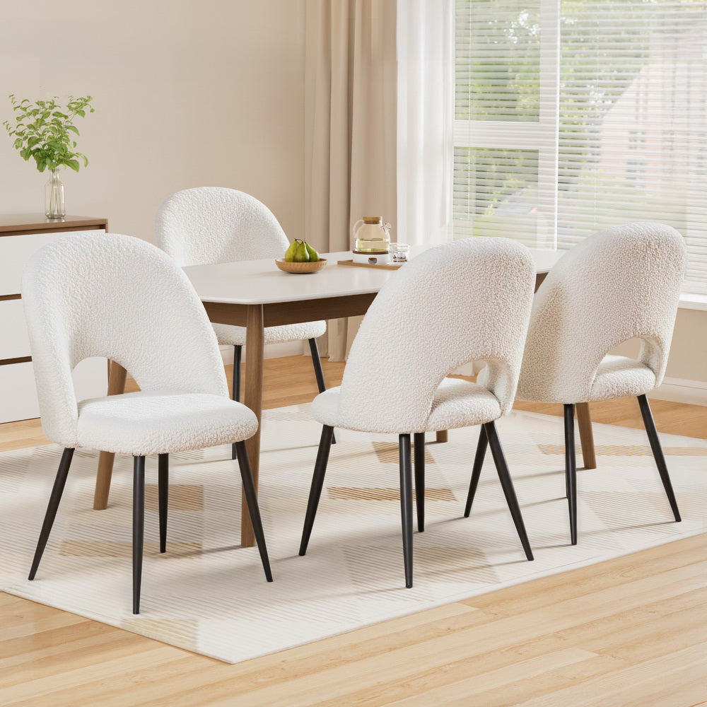 1 Set of 4 Artiss Dining Chair Boucle Sherpa