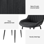 Artiss 2x Dining Chairs Retro PU Leather Kitchen Lounge Cafe Accent Chair Black