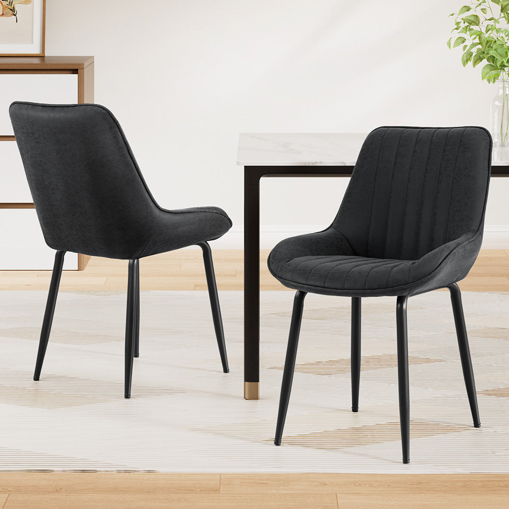 Artiss 2x Dining Chairs Retro PU Leather Kitchen Lounge Cafe Accent Chair Black