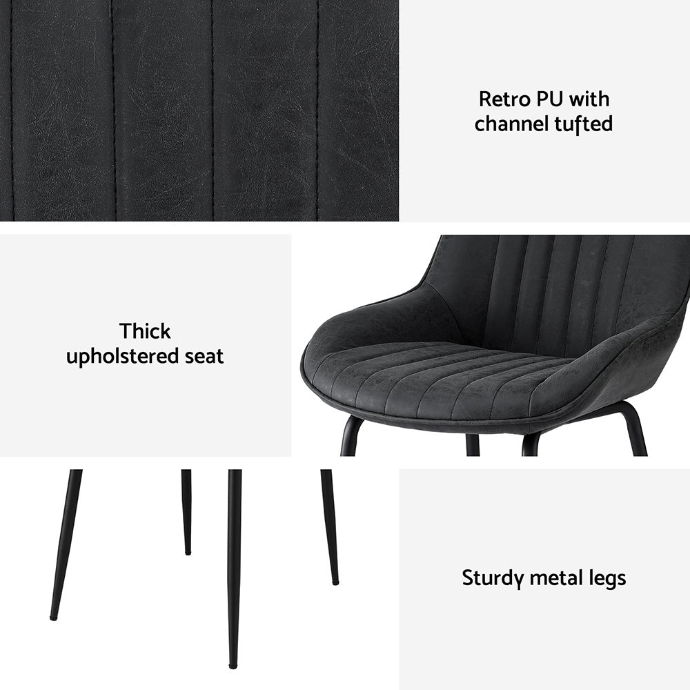 Artiss 4x Dining Chairs Retro PU Leather Kitchen Lounge Cafe Accent Chair Black