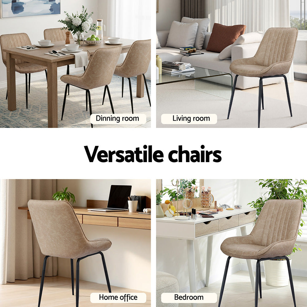 Artiss 2x Dining Chairs Retro PU Leather Kitchen Lounge Cafe Accent Chair Khaki