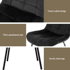 Artiss 2x Dining Chairs Velvet Tufted Kitchen Lounge Cafe Accent Chair Black