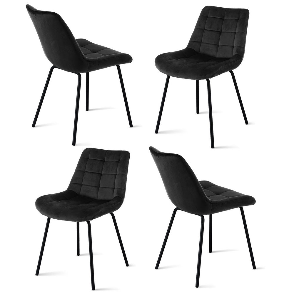 Artiss 4x Dining Chairs Velvet Tufted Kitchen Lounge Cafe Accent Chair Black