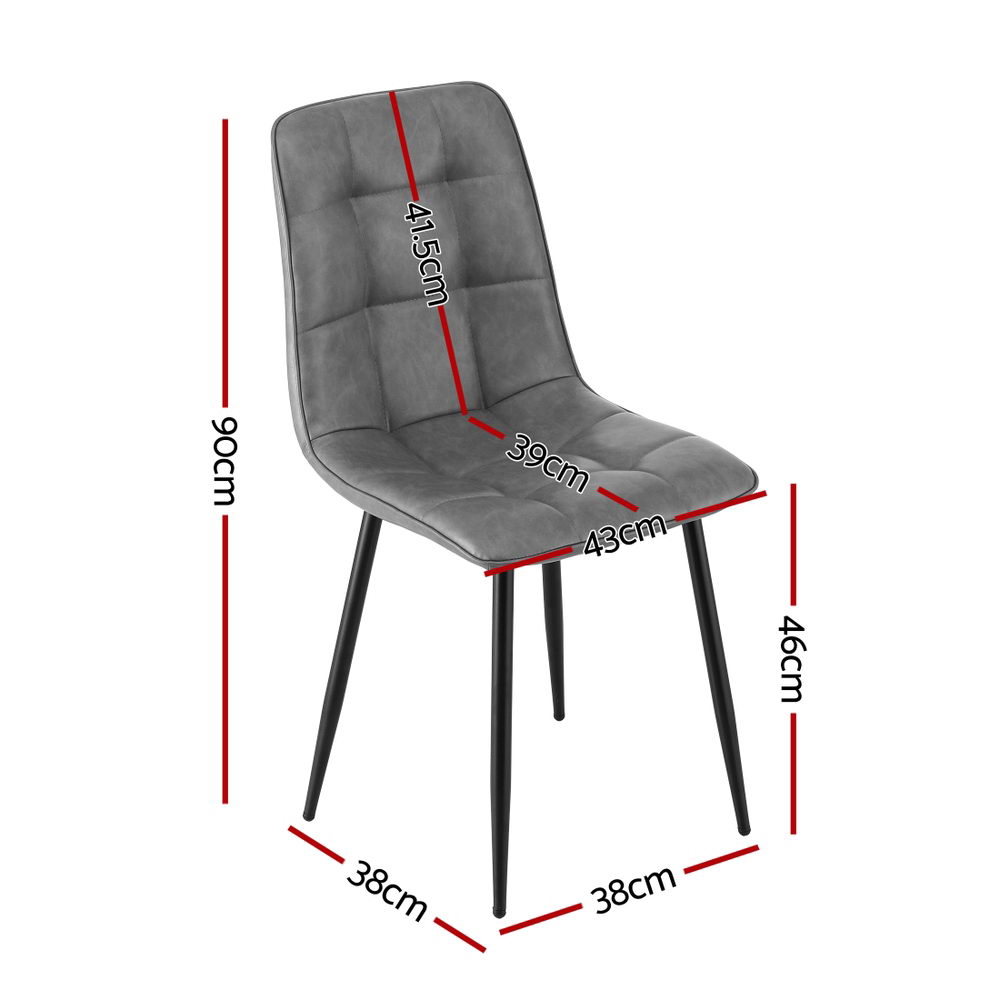 Artiss 4x Dining Chairs Retro PU Leather Kitchen Lounge Cafe Accent Chair Grey