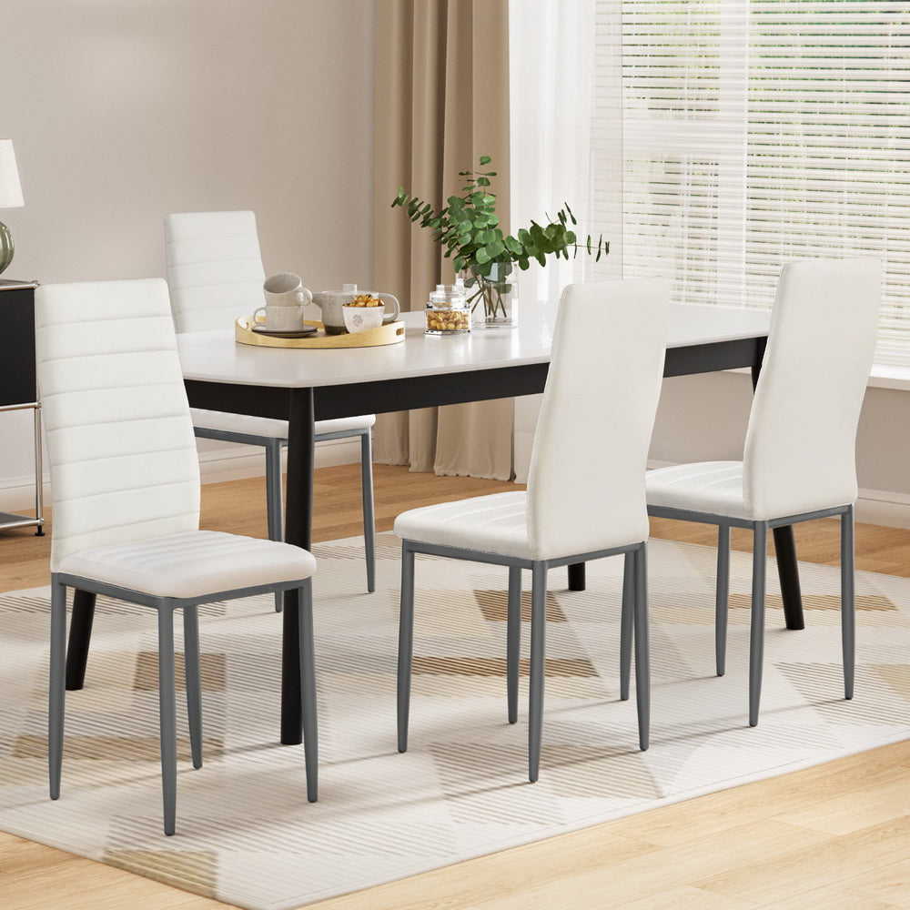 Artiss Dining Chairs Set of 4 Leather Channel Tufted White