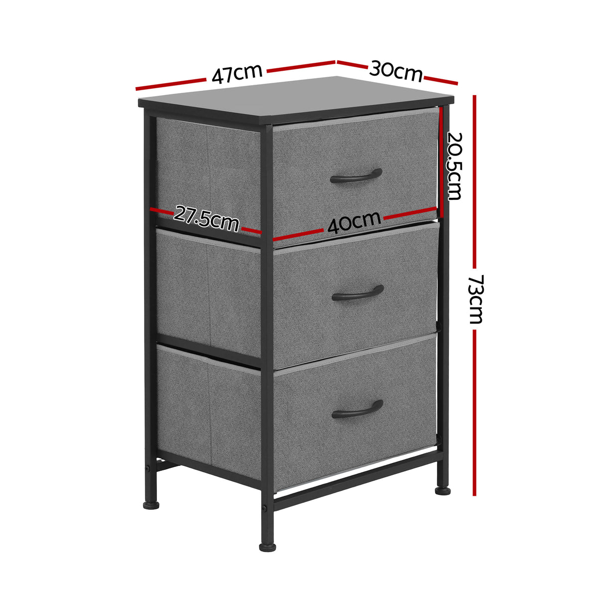 Artiss Chest of 3 Drawers Storage Dresser Tallboy Grey