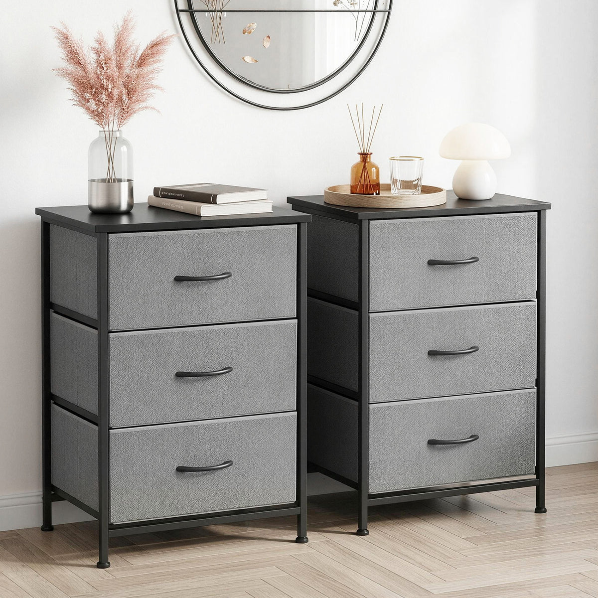 Artiss Set of 2 Chest of 3 Drawers Storage Dresser Tallboy Grey