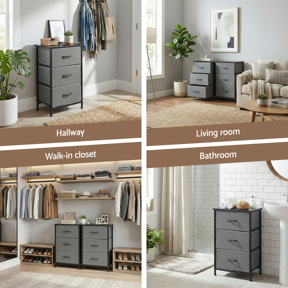 Artiss Set of 2 Chest of 3 Drawers Storage Dresser Tallboy Grey
